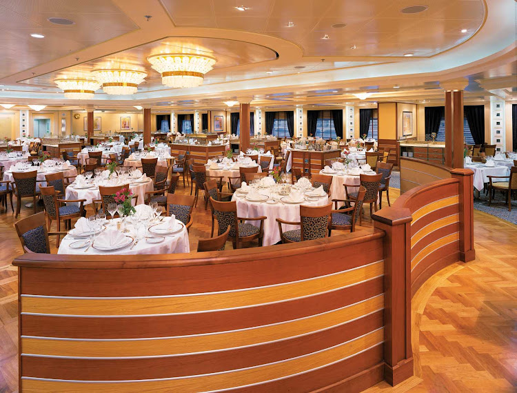 The main dining room on Silver Whisper is sure to please with its sophisticated cuisine and attentive service.