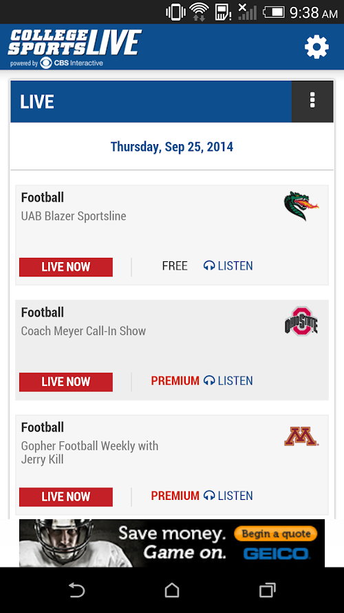 Android application College Sports Live screenshort