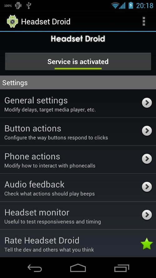Android application Headset Droid screenshort