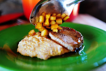 Pork Chops with Apples & Creamy Bacon Cheese Grits