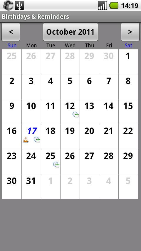 Birthdays &amp; Reminders Screen 3
