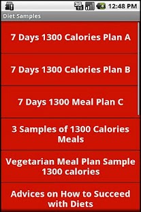 Android application 1300 and 1800 Calories Diets screenshot