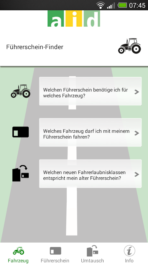 Android application Führerschein Finder screenshort