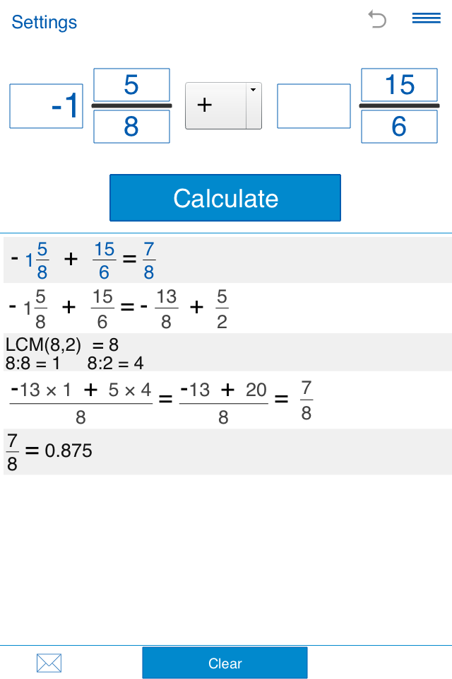 Fraction calculator Screen 3
