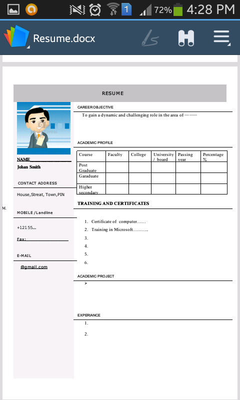 Resume Pro. Screen 2