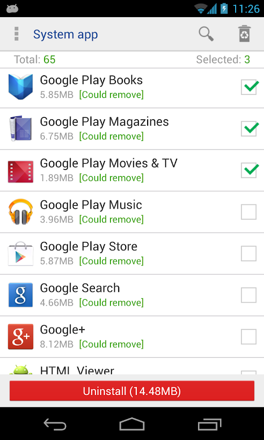 System app remover - screenshot