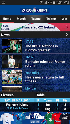 RBS 6 Nations Championship App