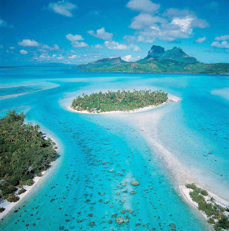 Seeing Bora Bora by air allows views of Mount Pahia and Mount Otemanu.