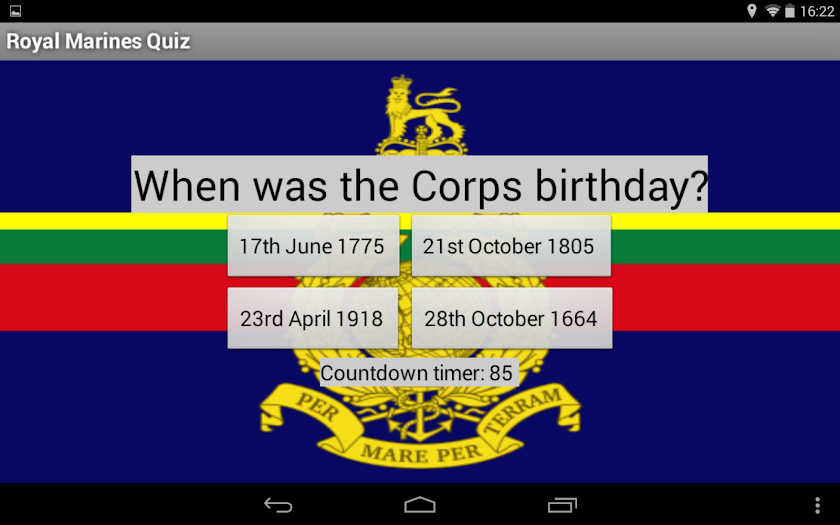 Royal Marines Quiz Screen 1