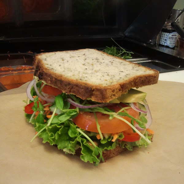 Veggie Sandwich made with our house-baked GF bread and choice of fresh tasty spreads.