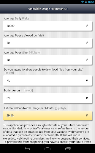 Bandwidth Usage Estimator