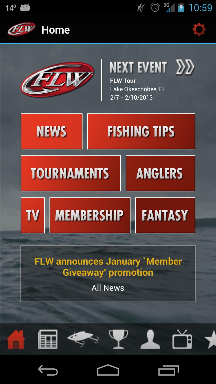 Android application FLW Tournament Bass Fishing screenshort