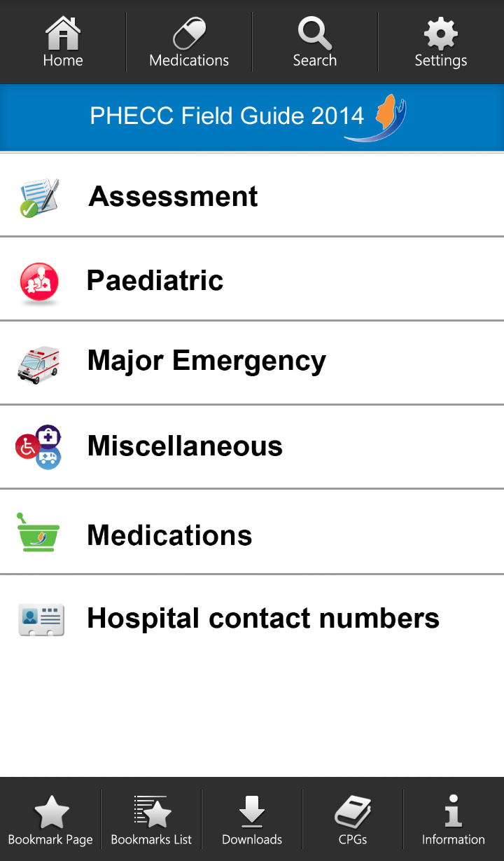 PHECC Field Guide Screen 2
