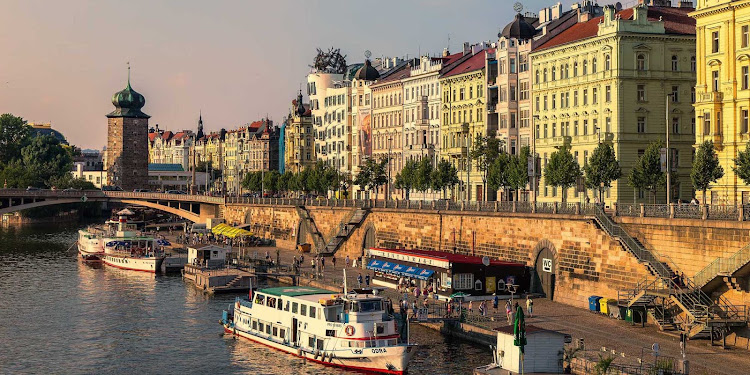 Prague embankment on a beautiful summer evening.