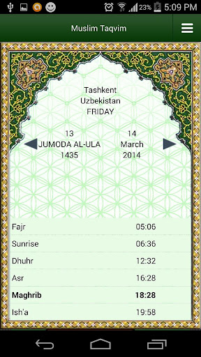 Muslim Taqvimi Prayer times