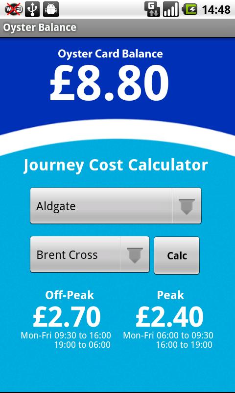 Android application Oyster Balance screenshort