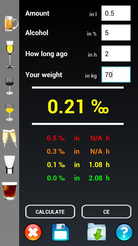 Android application BLOOD ALCOHOL CALCULATOR PRO screenshort