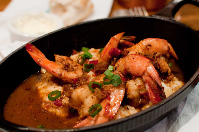 Shrimp and grits at Lüke Restaurant, St. Charles Avenue, New Orleans.