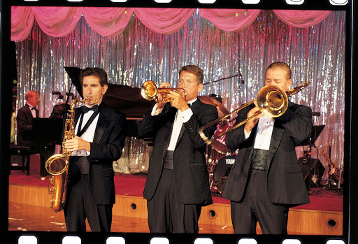 Musicians entertain nightly in the Galaxy Lounge on Crystal cruises.