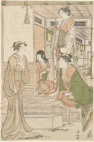 Yoshitsune een serenade brengend aan Joruri hime.