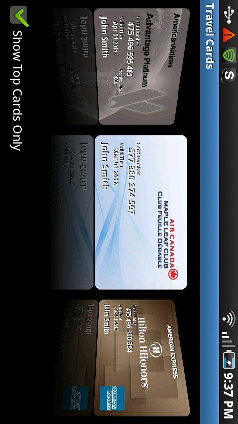 Android application Travel Cards screenshort