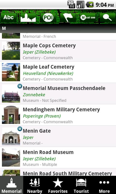 Android application Flanders Fields Memorials screenshort