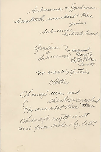 "Victims" - Page two of handwritten reference notes for "Murder in Mississippi"