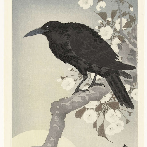 Kraai bij volle maan, Ohara Koson,