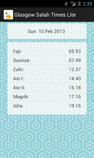 Glasgow Salah Times Lite