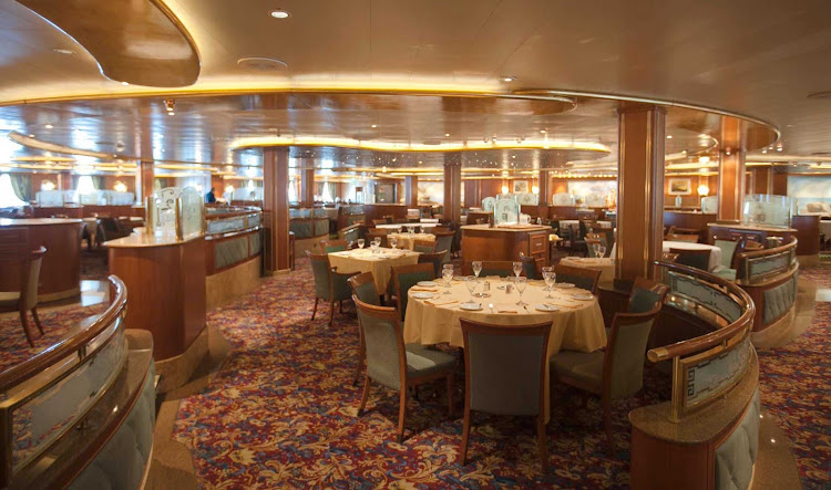 A view of the Portofino dining room aboard Star Princess. One of three main dining rooms on the ship, it's on deck 6 and open for breakfast, lunch and dinner. 