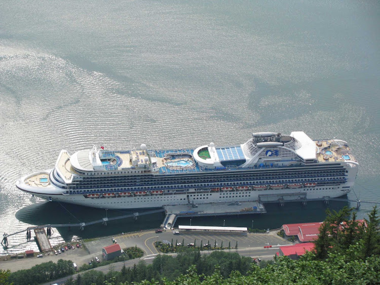 Elevated view of Diamond Princess, taken from Mt. Roberts, Juneau, Alaska.