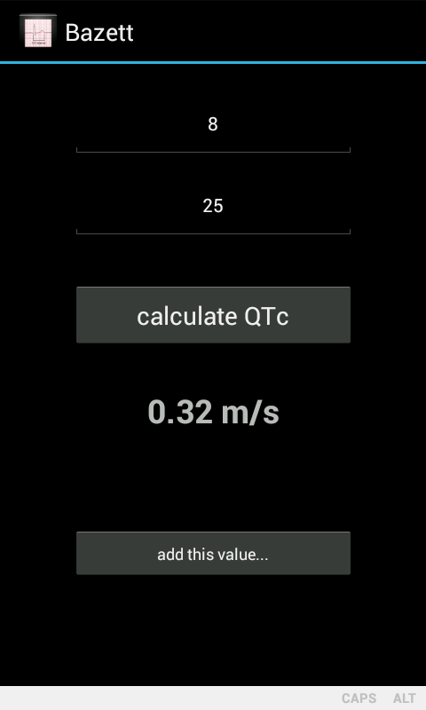 Bazett QTc Calculator Screen 2