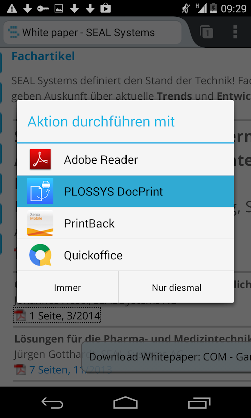 Android application PLOSSYS DocPrint screenshort
