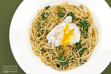 Spaghetti with Toasted Garlic Crumbs, Spinach and Egg