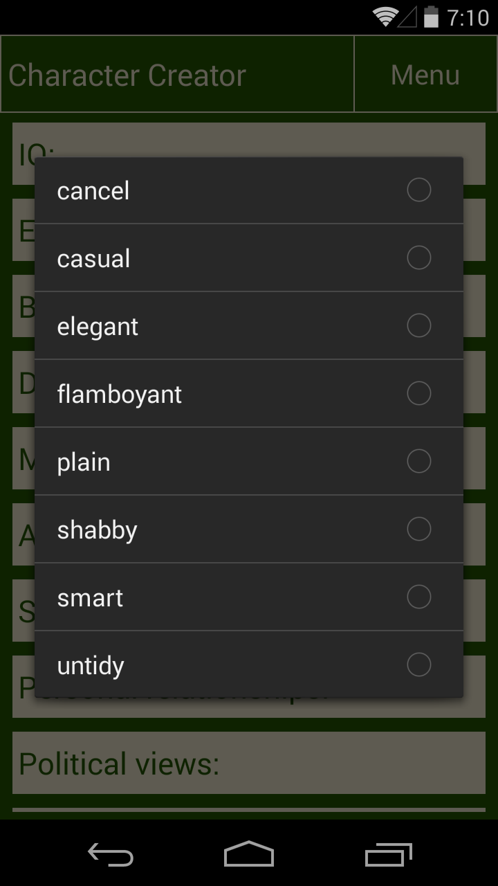Character Creator for Writers Screen 1