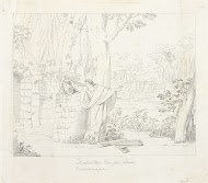 Landschap met een figuur in een toga bij een ovaal portret van Napoleon