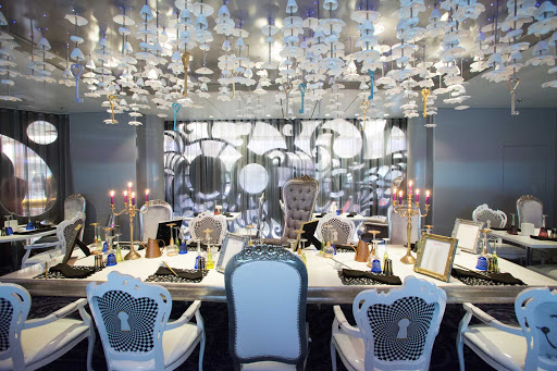 Wonderland, one of the specialty restaurants on Quantum of the Seas, features décor inspired by the Alice in Wonderland tales.  
