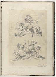 Leeuw en hond op en tussen bladranken