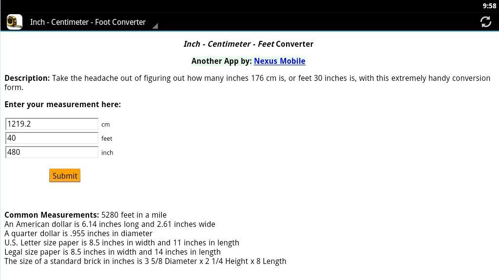 How do you convert 91 centimeters to inches?