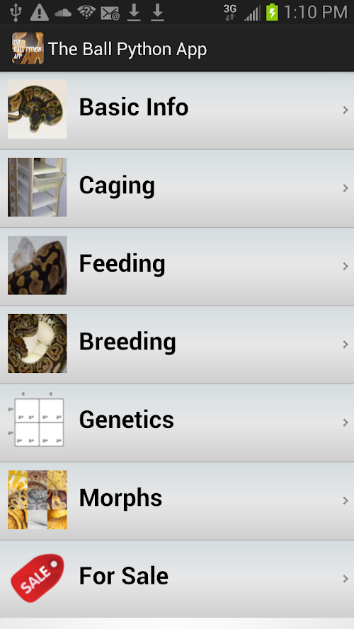 Android application The Ball Python App screenshort