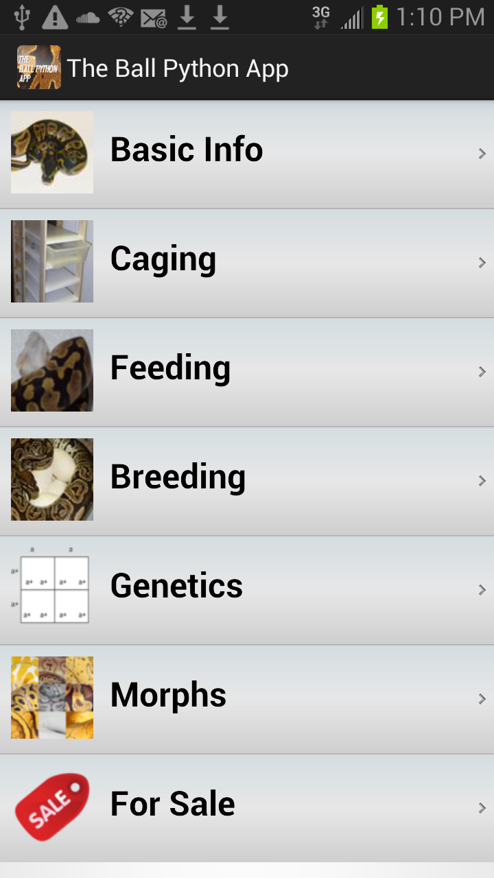 The Ball Python App Screen 1