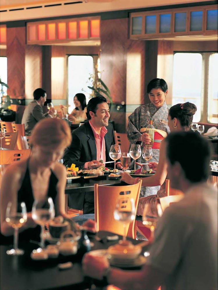 The Asian restaurant Ginza features a sushi and sashimi bar, a teppanyaki room and a sushi/sashimi sit-down section. It seats 47 and it's pay as you go. (This shot was taken on sister ship Norwegian Star.)