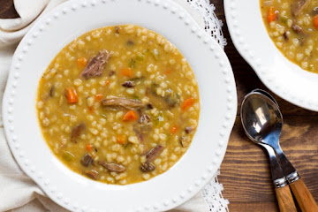 Mushroom Barley Soup with Flanken