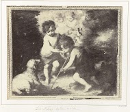 Fotoreproductie van een schilderij door Bartolomé Esteban Murillo, voorstellend twee kinderen met een schelp en een lam