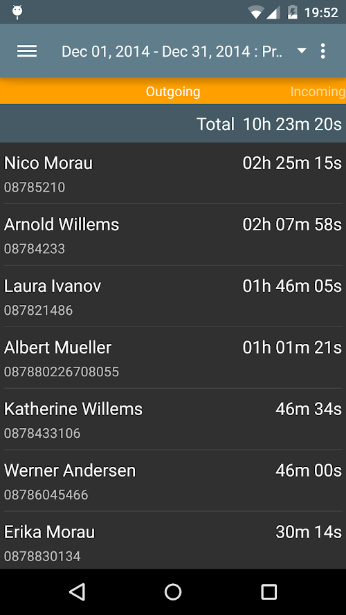 Android application Call Log screenshort