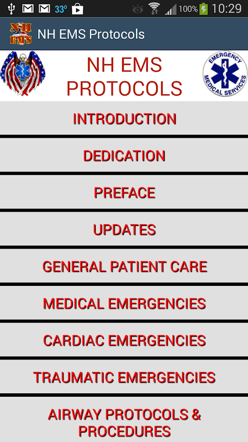 Android application NH EMS Protocols screenshort