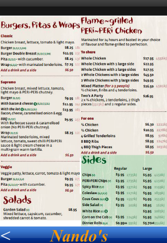 Fast Food Menu Prices Screen 1