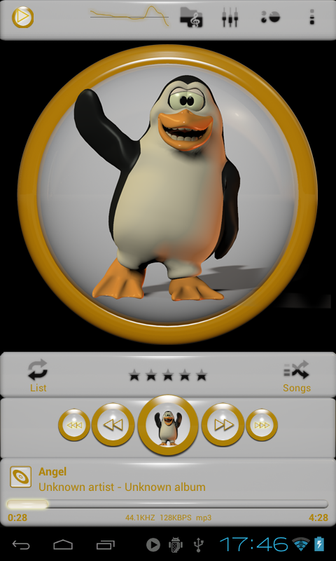 Android application Poweramp Skin Penguin yellow screenshort