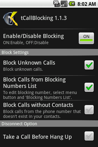 Android application tCallBlocking screenshort