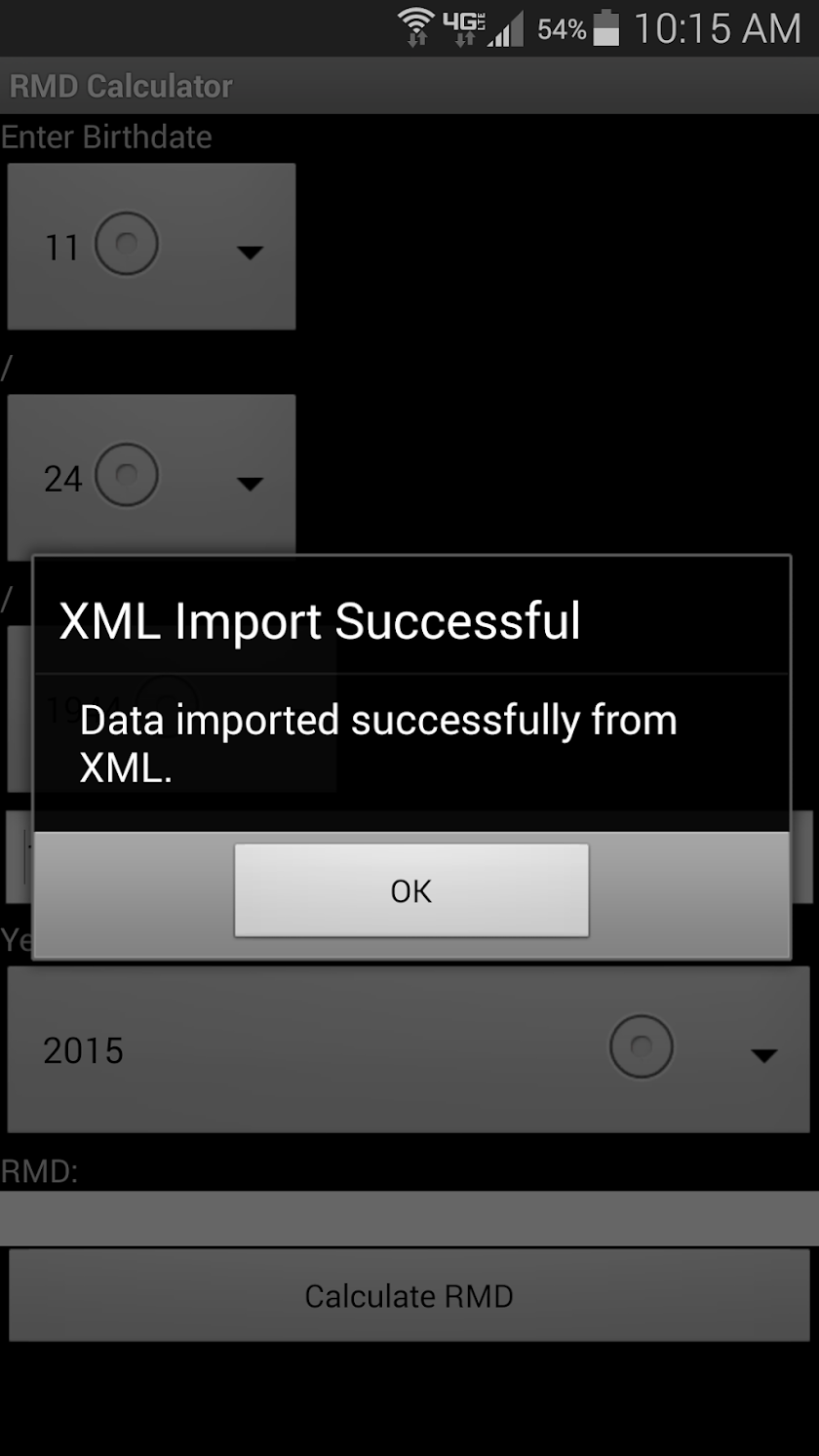 RMD Calculator Screen 2